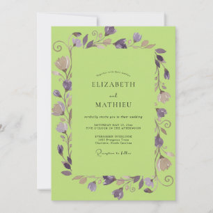 Chartreuse Purple Vine Wedding Invitation