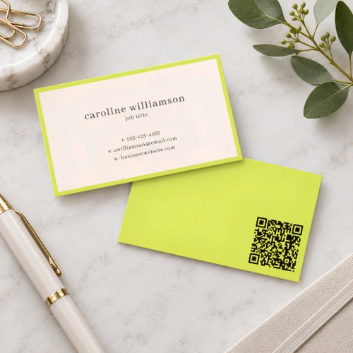 Chartreuse QR Code Modern Minimalist Professional Business Card