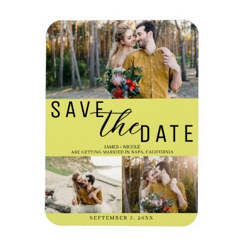 Chartreuse Save the Date Wedding 3 Photos Magnet