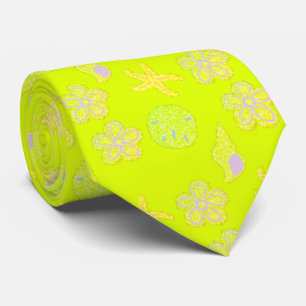 Chartreuse Sea Themed Pattern Neck Tie