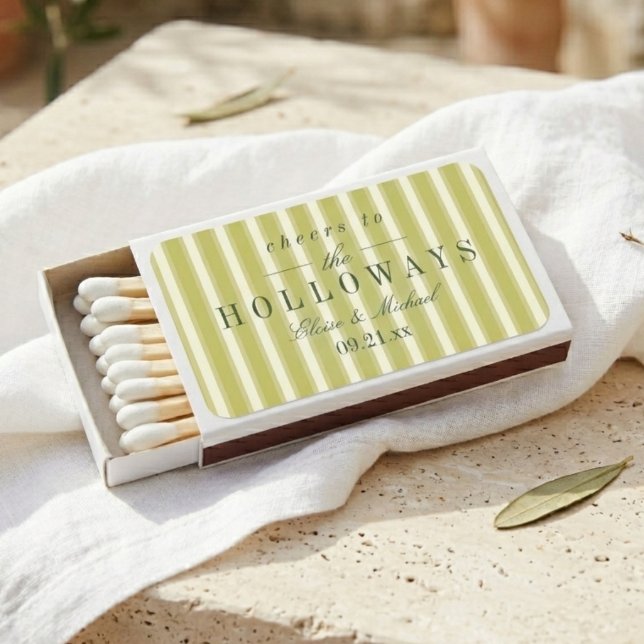 Chartreuse Stripe Modern Typography Wedding Favor Matchboxes (Chartreuse Stripe Modern Typography Wedding Favor Matchboxes)