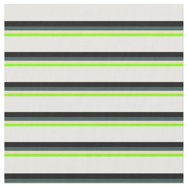 Chartreuse, Tan, Dark Slate Gray, Black, and White Fabric (Close Up)