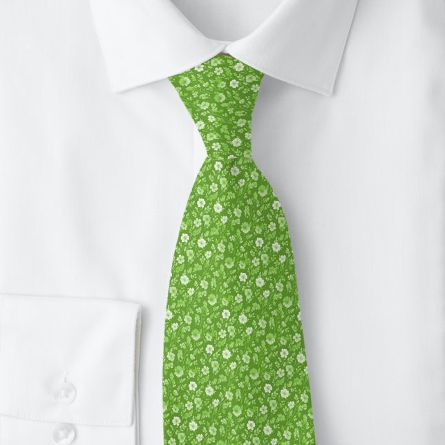 Chartreuse Tiny Flowers Neck Tie (Creator Uploaded)