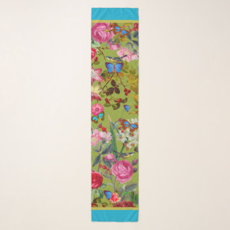 Chartreuse Vintage Rose Garden Chiffon Scarf