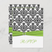 Chartreuse, White, and Black Damask Reply Card (Front/Back)