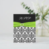Chartreuse, White, and Black Damask Reply Card (Standing Front)