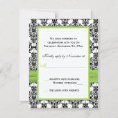 Chartreuse, White, and Black Damask Reply Card (Back)