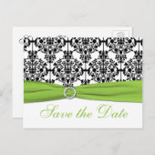 Chartreuse, White, Black Damask Save the Date Card (Front/Back)