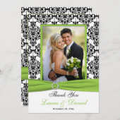 Chartreuse, White, Black Damask Thank You Card (Front/Back)