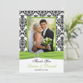 Chartreuse, White, Black Damask Thank You Card (Standing Front)