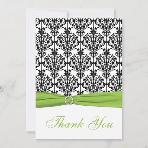 Chartreuse White Black Damask Thank You Card