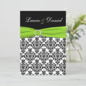Chartreuse, White, Black Damask Wedding Invitation (Standing Front)