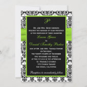 Chartreuse, White, Black Damask Wedding Invitation (Back)