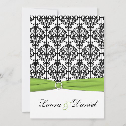 Chartreuse, White, Black Damask Wedding Invitation