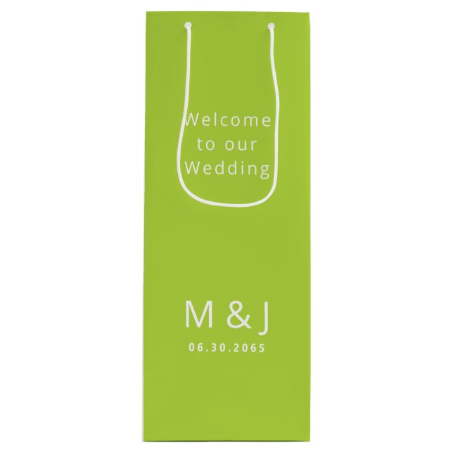 Chartreuse White Monogram Wedding Thank You Wine Gift Bag (Front)