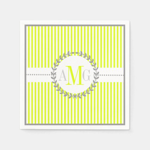 Chartreuse white striped pattern wedding napkins