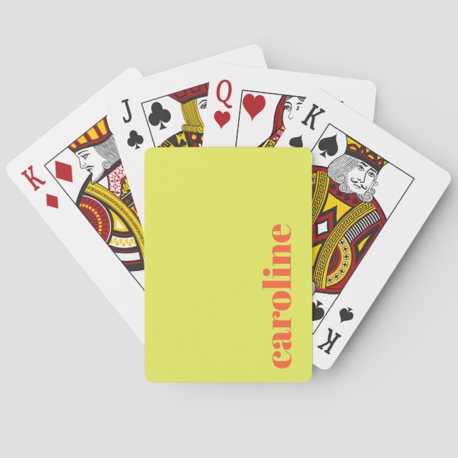 Chartreuse Yellow Bold Orange Name Personalized Poker Cards (Back)