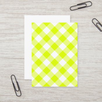 Chartreuse Yellow Gingham Blank Business Card by designs4you at Zazzle