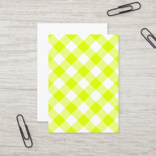Chartreuse Yellow Gingham Blank Business Card (Front/Back In Situ)
