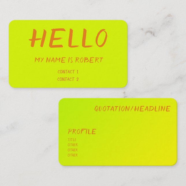 chartreuse yellow  -  Hello  business card (Front/Back)