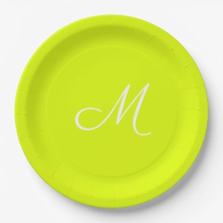 Chartreuse yellow -  monogrammed  paper plates