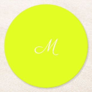 Chartreuse yellow - monogrammed round paper coaster