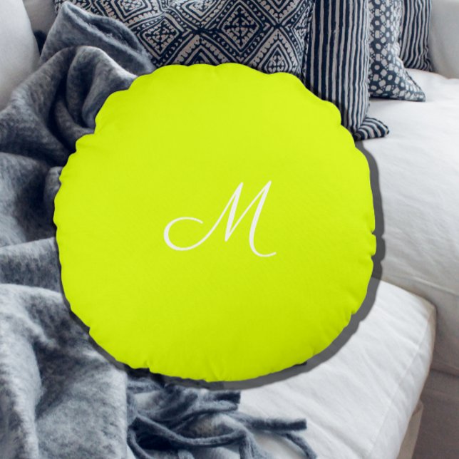 Chartreuse yellow -  monogrammed     round pillow (Creator Uploaded)