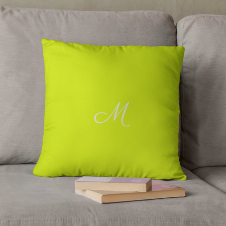 Chartreuse Yellow -  Monogrammed     Throw Pillow