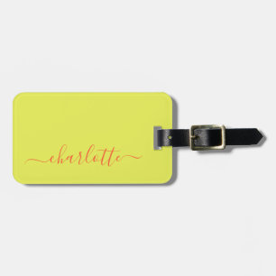 Chartreuse Yellow Orange Script Personalized Name Luggage Tag