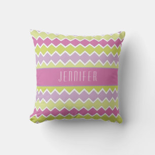 Chartreuse Yellow Pink Pattern Personalized Throw Pillow