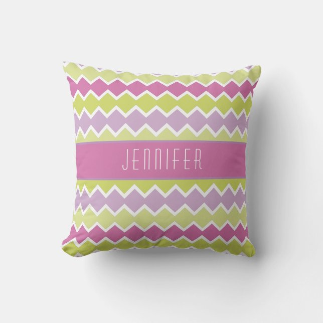 Chartreuse Yellow Pink Pattern Personalized  Throw Pillow (Front)