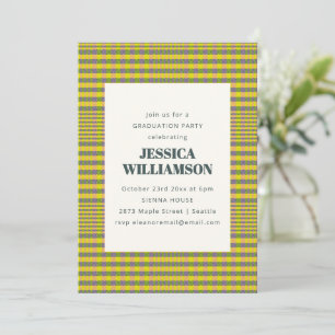 Chartreuse Yellow Preppy Plaid Graduation Party Invitation