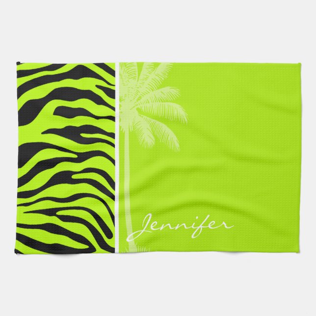Chartreuse Zebra Stripes Animal Print; Palm Towel (Horizontal)