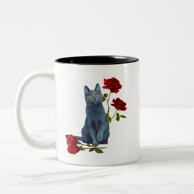 Chartreux Amid Roses (EU) Two-Tone Coffee Mug (Left)