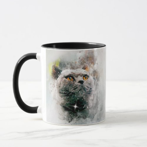Chartreux Cat and Snow Mug