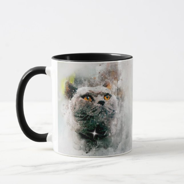 Chartreux Cat and Snow Mug (Left)