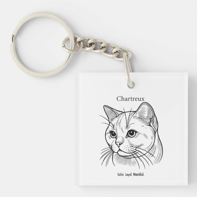 Chartreux Cat Portrait Keychain (Front)