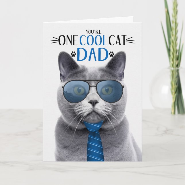 Chartreux Gray Cat Father's Day One Cool Cat Holiday Card (Front)