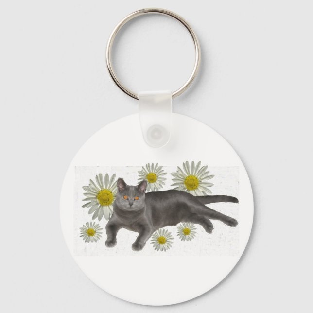 Chartreux w/daisies keychain (Front)