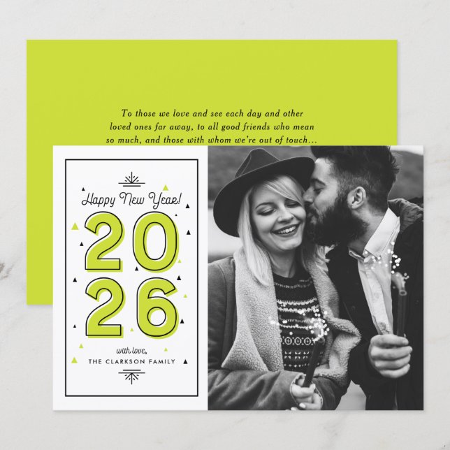 Chartruese Geometric Typography New Year Photo Holiday Card (Front/Back)