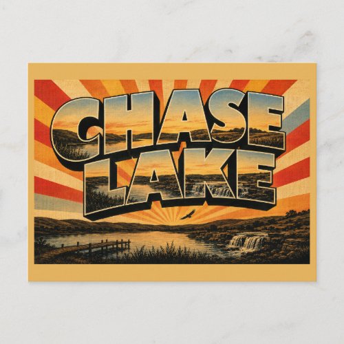 Chase Lake Kansas Prairie Waterfall Fishing Art Postcard