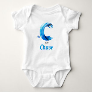 Chase Name Reveal Letter C Boy Blue Paint Baby Bodysuit