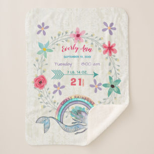 Chase Rainbows Baby Girl Stats Watercolor Mermaid Sherpa Blanket