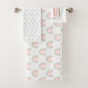 Chase Rainbows Pastel Colors & Faux Gold Glitter Bath Towel Set