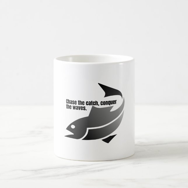 Chase the catch, conquer the waves. coffee mug (Center)