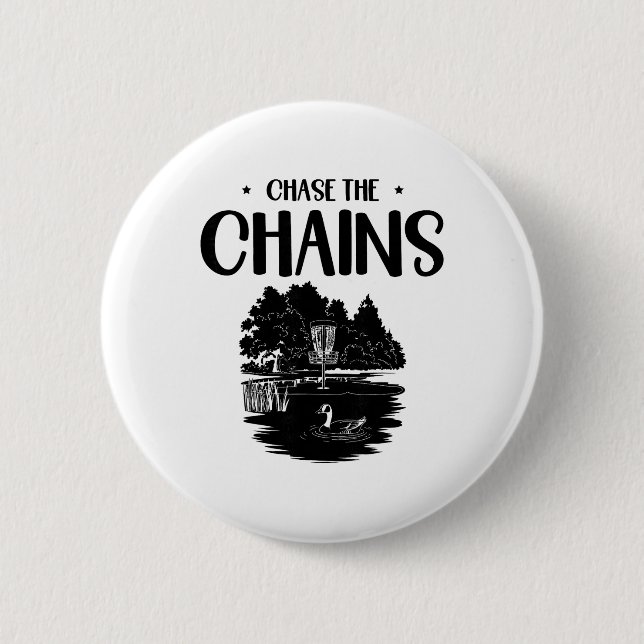 Chase The Chains Disc Golf Frisbee Art  Button (Front)