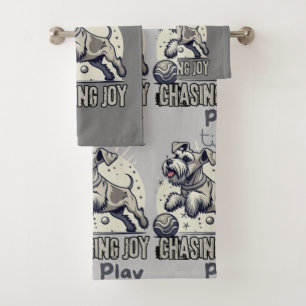 Chase the Fun: Happy Gray Dog in Action Bath Towel Set