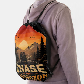 Chase the Horizon Vintage Retro Sunset Drawstring Bag
