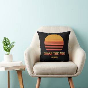 Chase The Sun Retro Sunset 70s Custom Template Throw Pillow