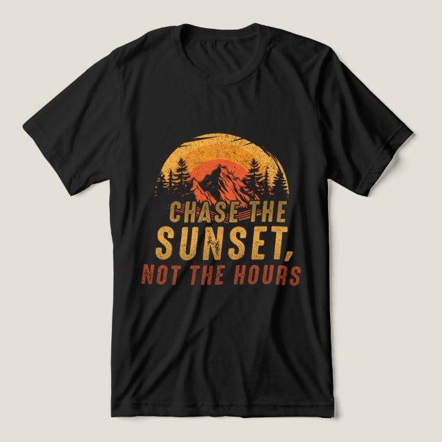 Chase the sunset, not the hours Tri-Blend shirt (Design Front)